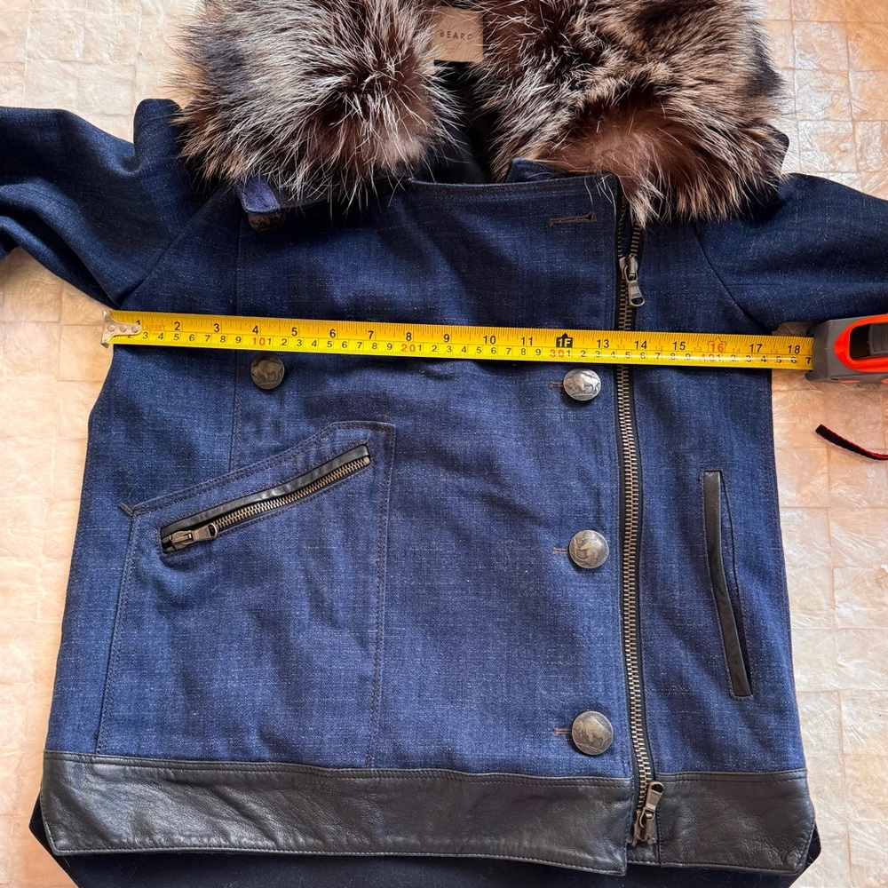 Veronica Beard Jacket with Fur Collar genuine leather trim real fur removable - Picture 5 of 10